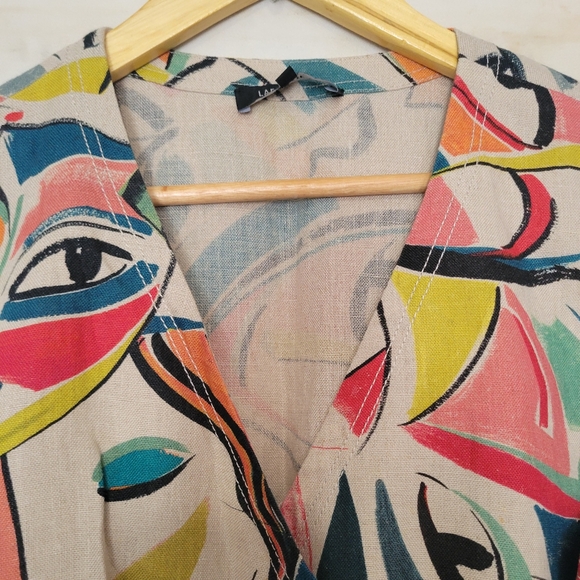 Lafayette 148 New York Pammie Abstract Linen Wrap Dress Size 10 - Picture 7 of 13